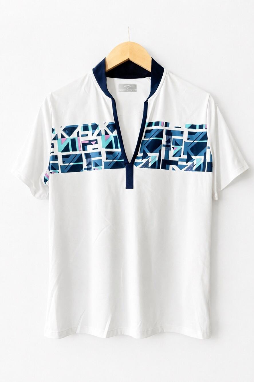 Callaway Opti-Dri Women’s Golf Polo Shirt L White Geometric Print Short Sleeve